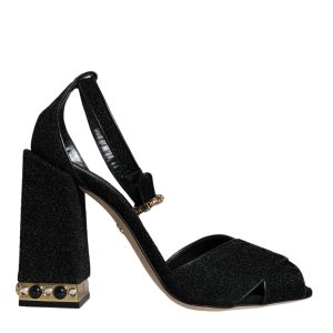 Black Crystal Ankle Strap Sandals Shoes